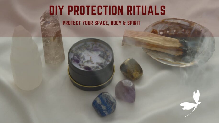 DIY Protection Rituals with sage bundle, healing crystals, and sacred smoke for cleansing, grounding, and spiritual protection.